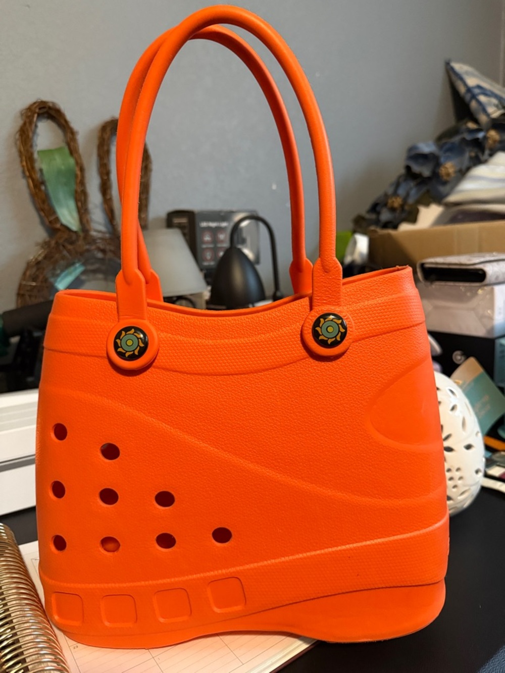 Vibrant Orange Everyday Tote with Decorative Accents